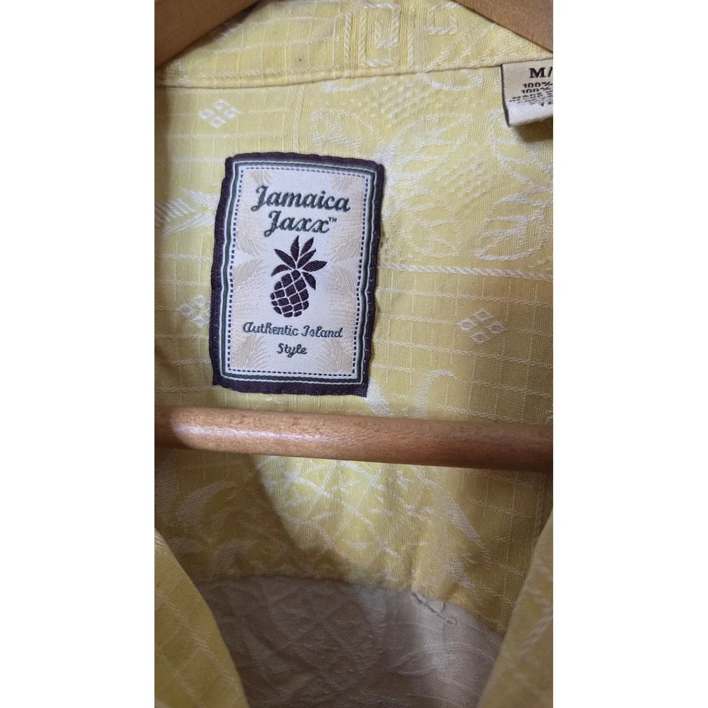 Vintage Silk Tropical Jacquard Yellow Pineapple Resort Hawaiian Button Up Medium